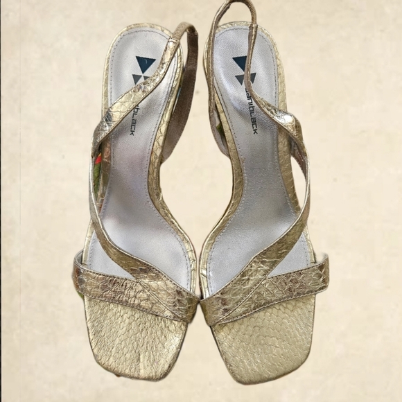 Dani Black Gold snakeskin stamped wedge heels. 7M by Dani Black. - Picture 1 of 4